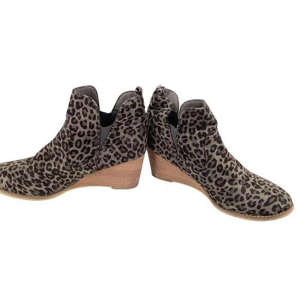 Very G Leopard Print Wedge Ankle Boots Womens 8.5 Suede & Faux Leather - Picture 5 of 8